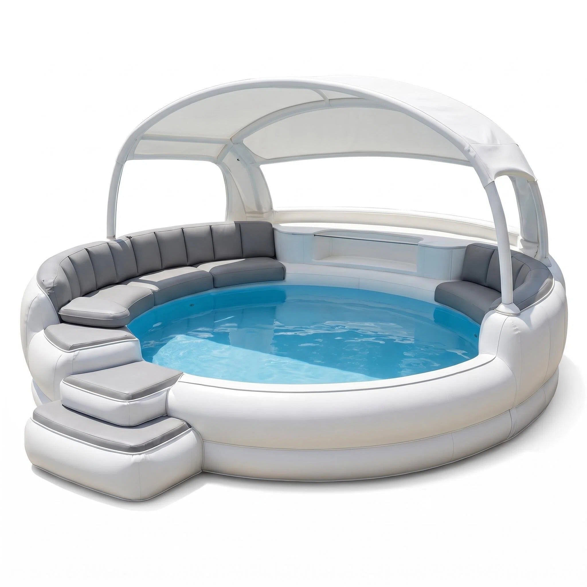 Inflatable Luxury Pool with Canopy & Built-in Seating, 8-Person Outdoor Lounge Pool