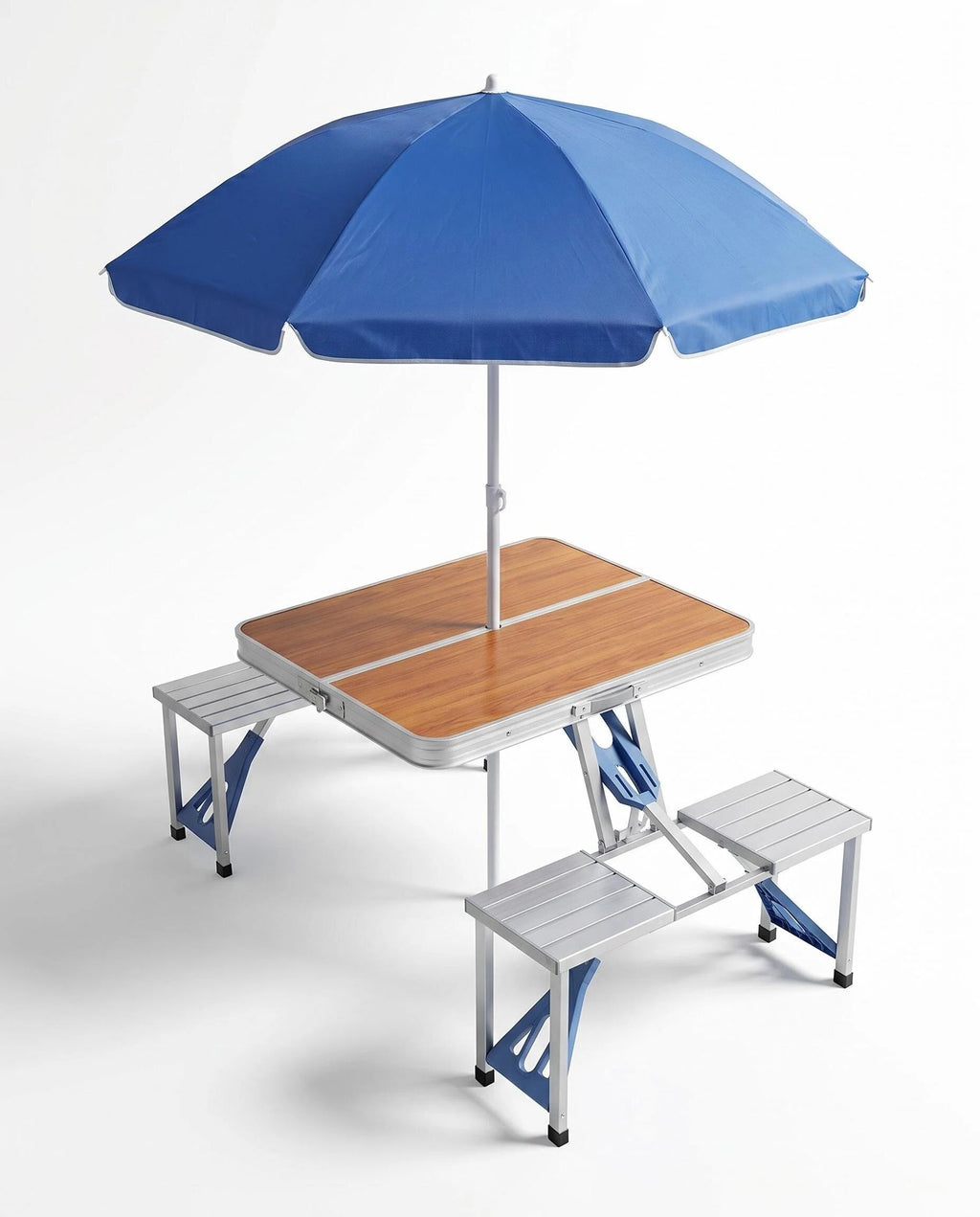 Folding Picnic Table with 4 Seats & Umbrella, Portable Aluminum Camping Table Set