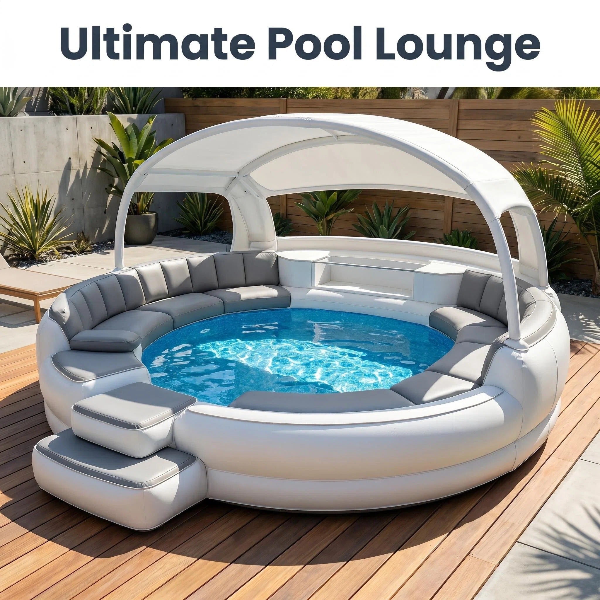 Inflatable Luxury Pool with Canopy & Built-in Seating, 8-Person Outdoor Lounge Pool