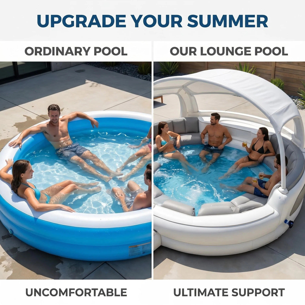 Inflatable Luxury Pool with Canopy & Built-in Seating, 8-Person Outdoor Lounge Pool