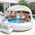 Inflatable Luxury Pool with Canopy & Built-in Seating, 8-Person Outdoor Lounge Pool