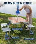 Folding Picnic Table with 4 Seats & Umbrella, Portable Aluminum Camping Table Set