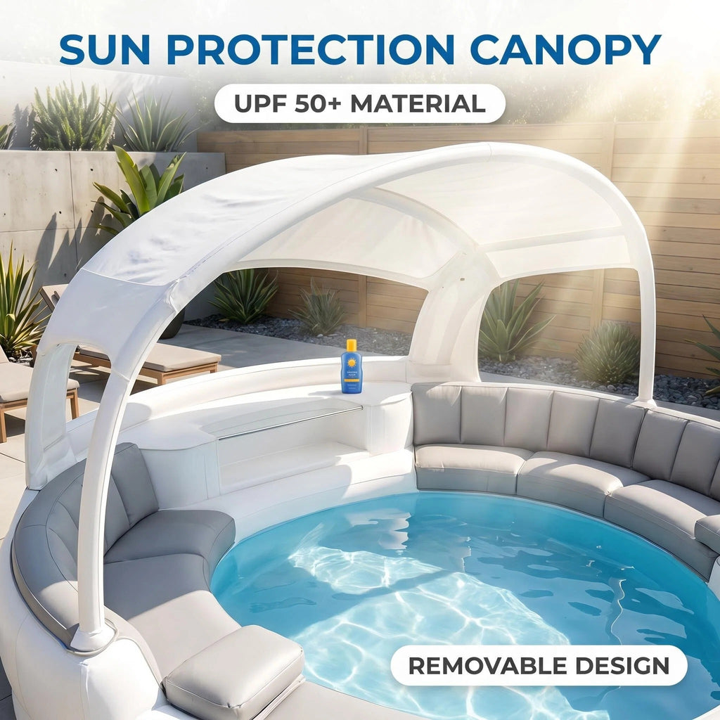 Inflatable Luxury Pool with Canopy & Built-in Seating, 8-Person Outdoor Lounge Pool