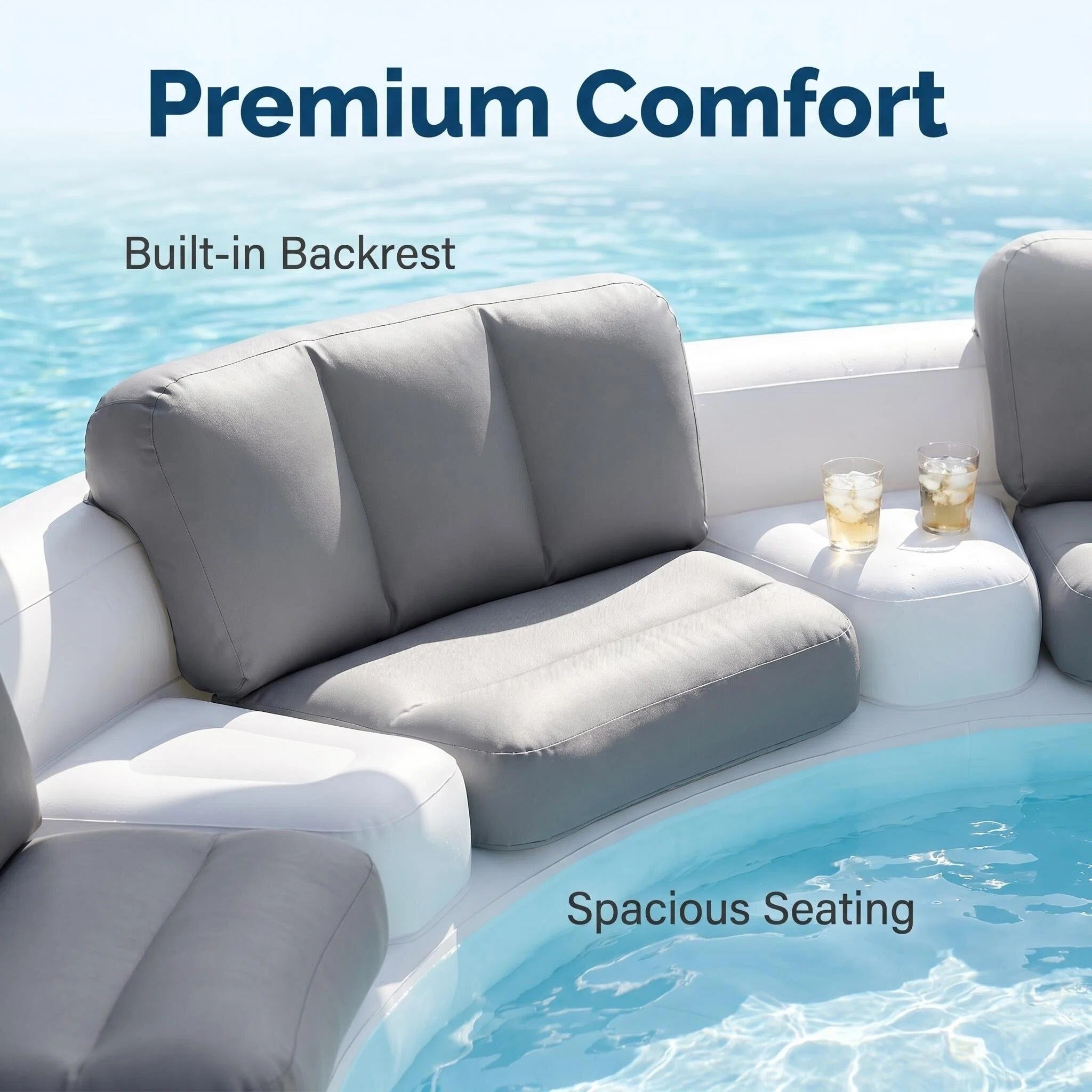 Inflatable Luxury Pool with Canopy & Built-in Seating, 8-Person Outdoor Lounge Pool